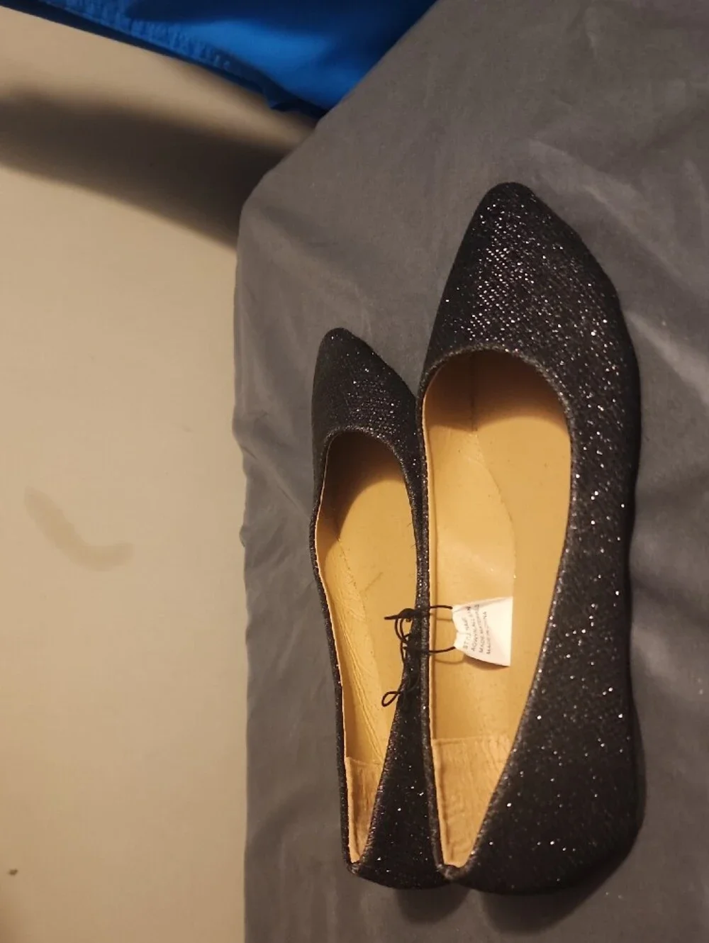 Women's Black Sparkle Pointed Flats by Sasha